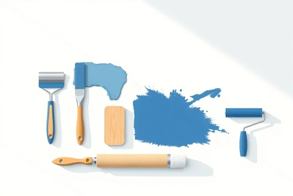 Outils de peinture disposés dans l'ordre des étapes du chantier