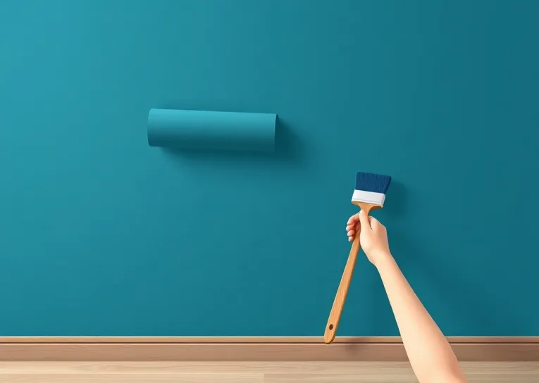 Pose de papier peint, rouleau et brosse à maroufler